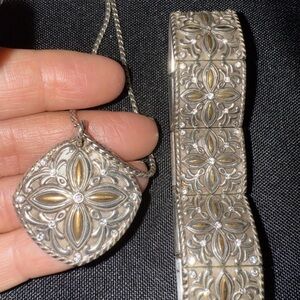 Brighton Silver and Gold Floral Pendant Necklace and Bracelet Set